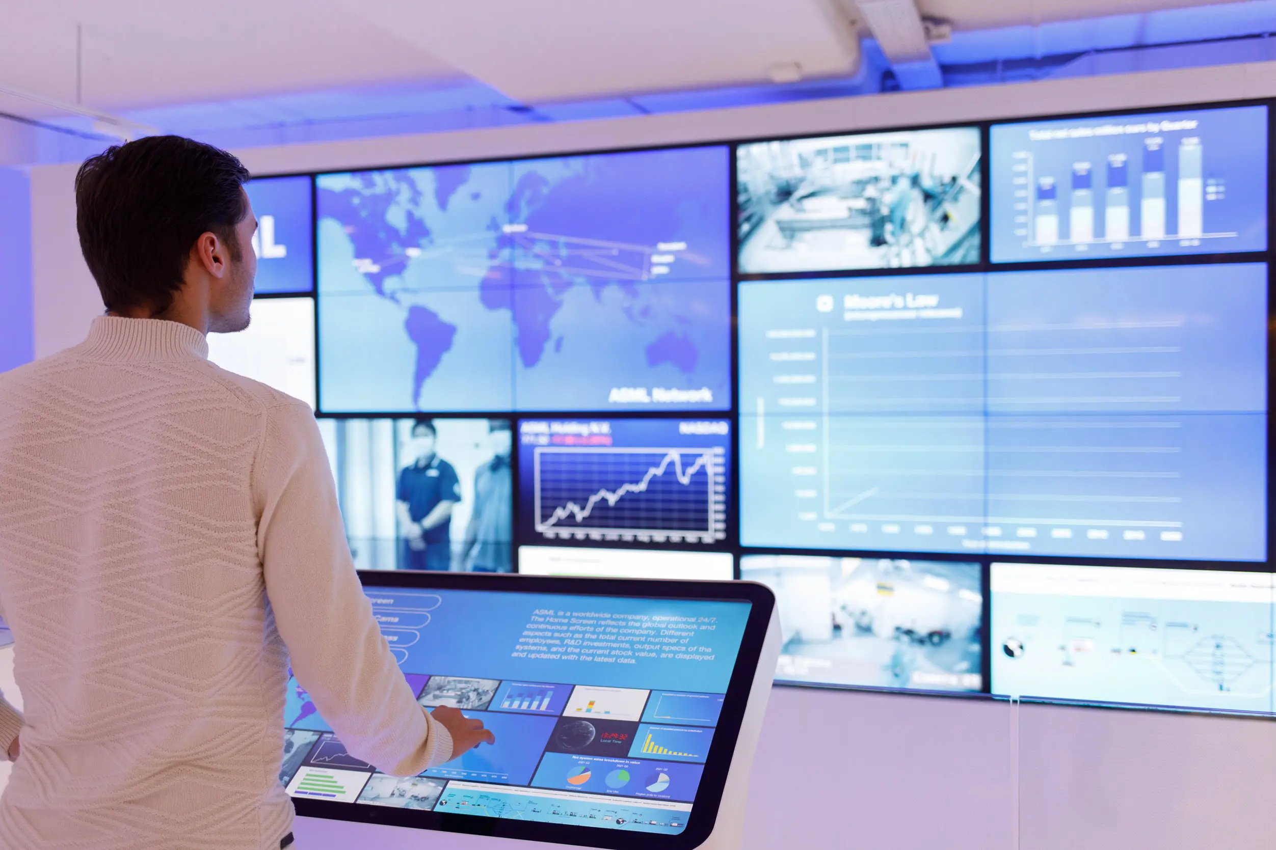 Recruiter analyseert data-dashboards in een IT-werkomgeving
